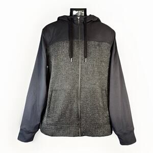 prAna Men's Charcoal Zion Full Zip Hoodie Size L Herringbone Drawstring